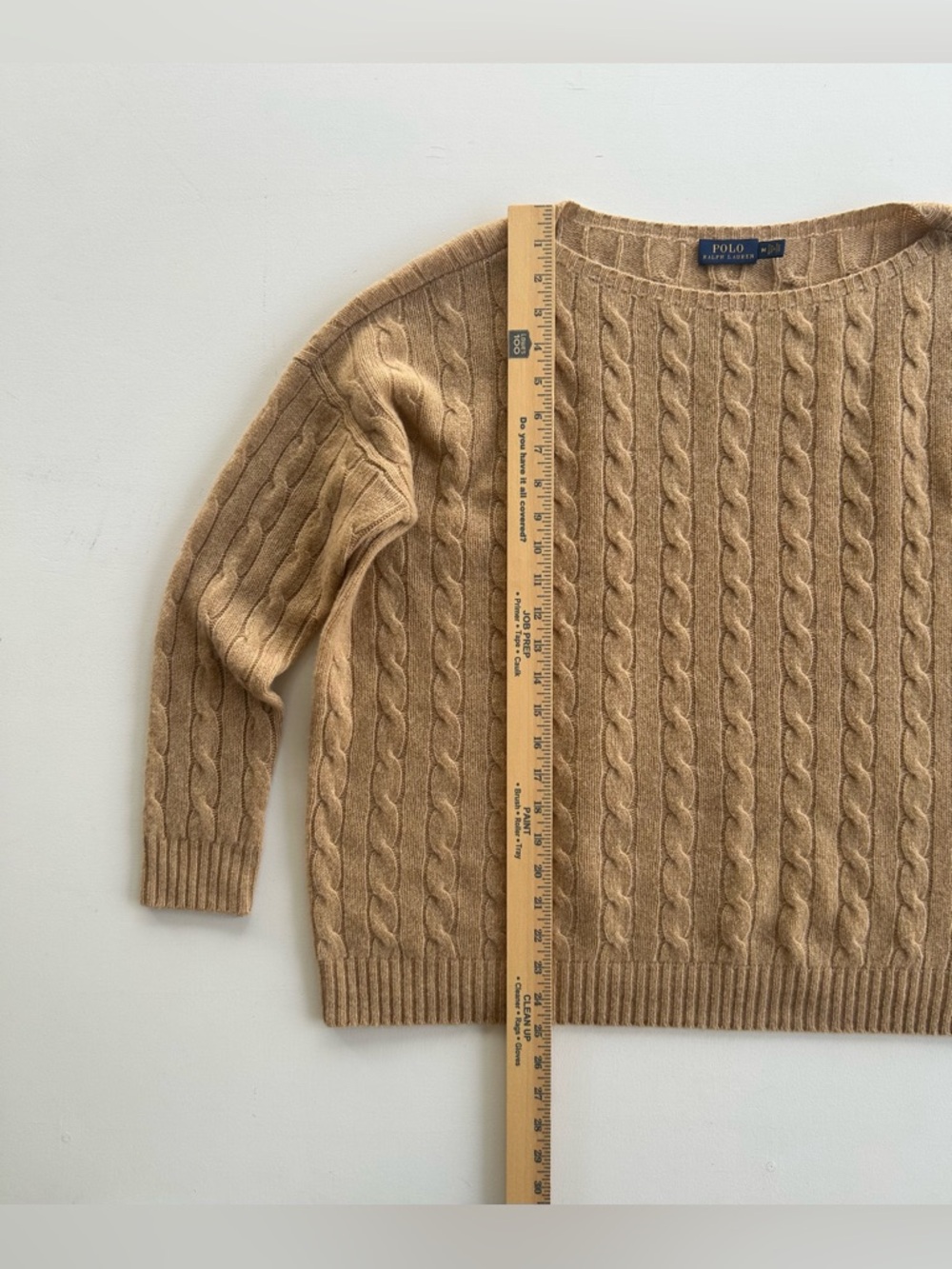Polo Ralph Lauren Cable Knit Sweater Merino Wool Cashmere Tan Women Medium - Picture 3 of 16